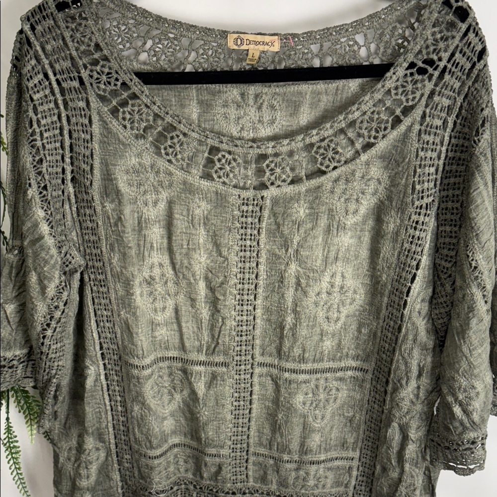 Democracy Olive Crochet Women's Blouse